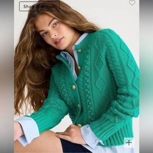 NWT XXS J. Crew Cable-knit Cardigan Sweater in Emerald Beryl green